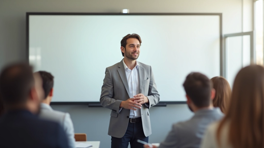 Insegnante di spagnolo durante una lezione interattiva in aula moderna con studenti italiani